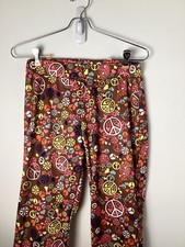 Halloween Costume Hippie 70s Bell Bottom Stretchy Pants Size L, Peace Sign, Love