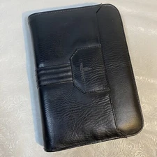 London Fog Black Leather Zip Around Planner Agenda COVER ONLY 7.5x10.5x1.25