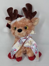 Goffa International Curly 11" Plush Stuffed Christmas Reindeer Red Santa Hat