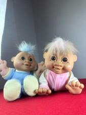 2 LOT Troll Doll Crawling Baby Girl Pink Plush Blue Boy Milk Bottle Collector