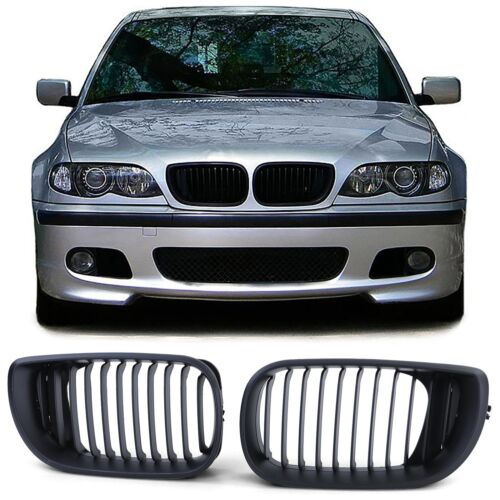 MATTE BLACK FRONT GRILLS FOR BMW E46 SALOON & ESTATE 9/2001-2005 GRILL NICE GIFT - Picture 1 of 8