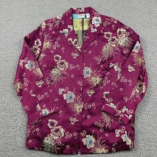 Chico's Blazer Womens 2 Violet Jacket Asian Floral Print Button Up Rayon Blend
