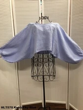 HLT570 Kentucky Blue Large NWT Match Point Linen Shirt Blouse Bolero Elastic