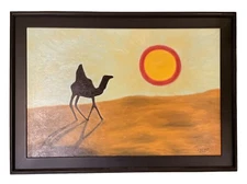 Signed J. D. Sine 2013 Oil On Canvas Outsider Art Desert Traveler 30” X 42”
