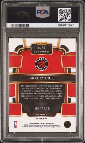 2023-24 Panini Select Maroon Prizm #90 Gradey Dick Raptors RC Rookie /175 PSA 8 - Picture 2 of 2