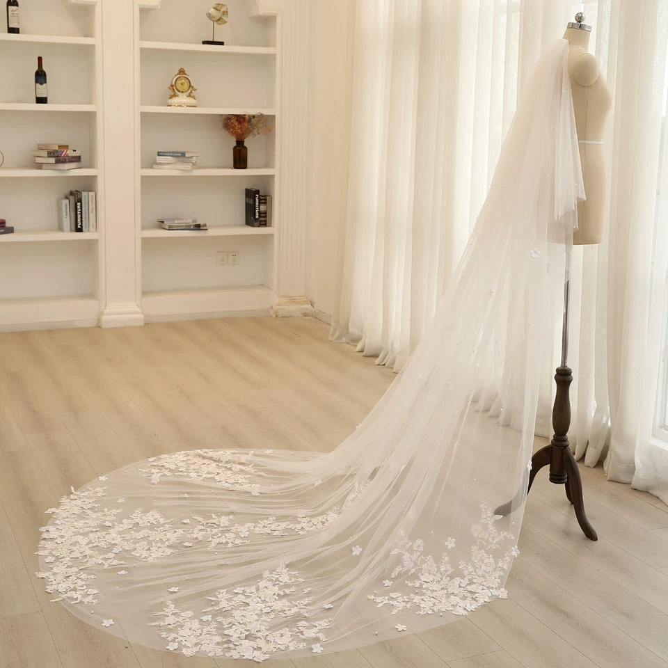 Velo floral rosa hada velo nupcial flor dispersa velo con colorete velo real Foto 2 de 4