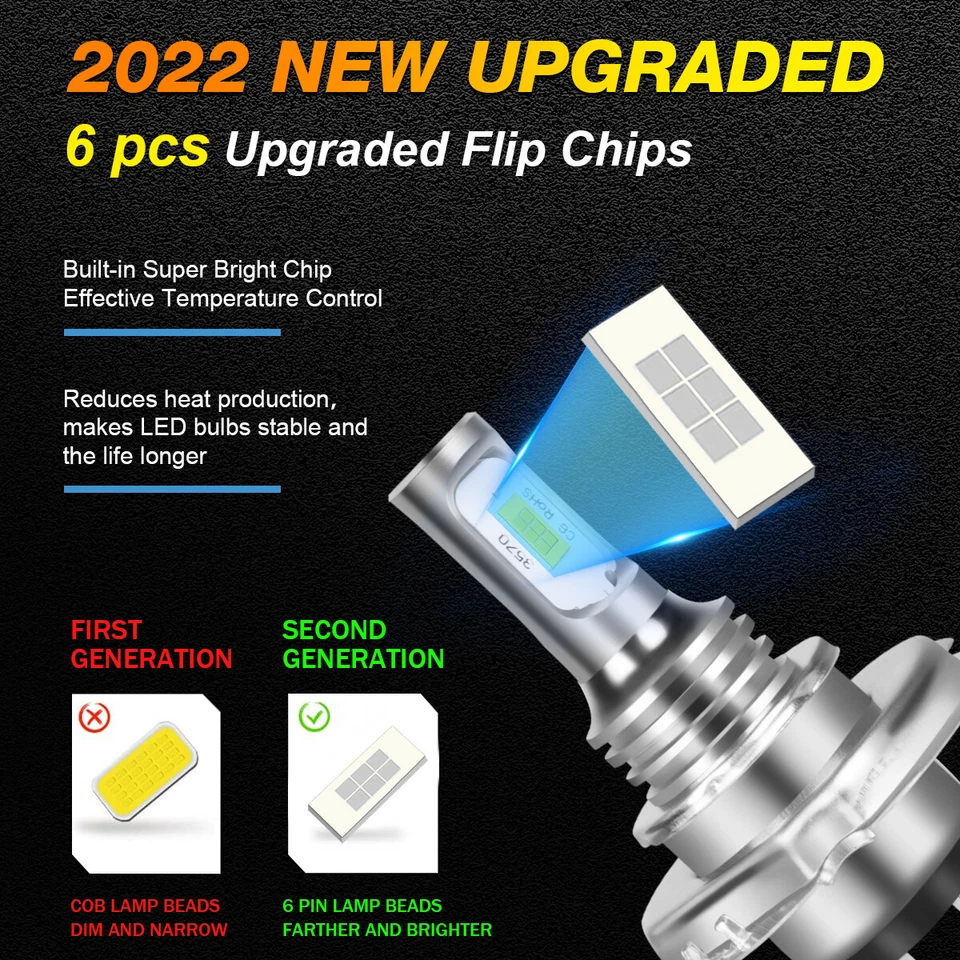 For 2000 2001 Mazda MPV LED Headlights Fog Light Bulbs 4X 8K Hi/Low Beam H4+9006 - Image 2 of 4