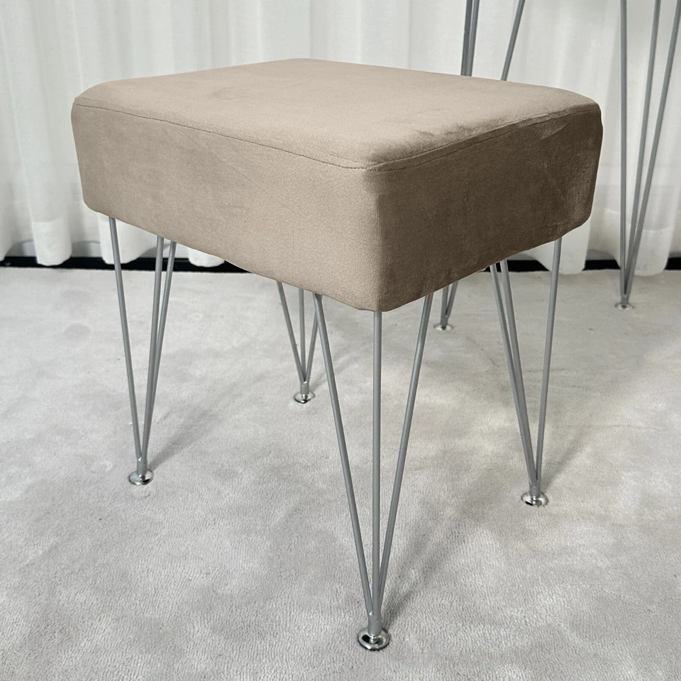 Olivia Velvet Padded Stool Dove grey velvet seat Silver hairpin legs - Image 4 of 4