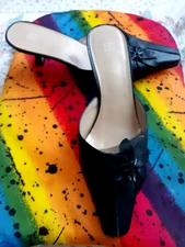 GorgeousuAPT.9 Black LEATHER Women Size 7 M Heel Slides Mules BRAZIL