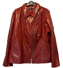 Shein Women's Red Lapel Collar Biker Style Faux Patent Leather Jacket - Size Xl