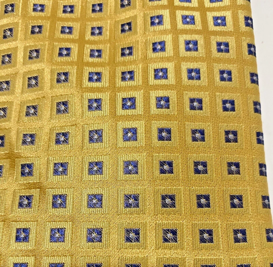 Corbata Roundtree & Yorke dorada y azul marino hecha a mano 100 % seda 56" oficina negocios Foto 3 de 4