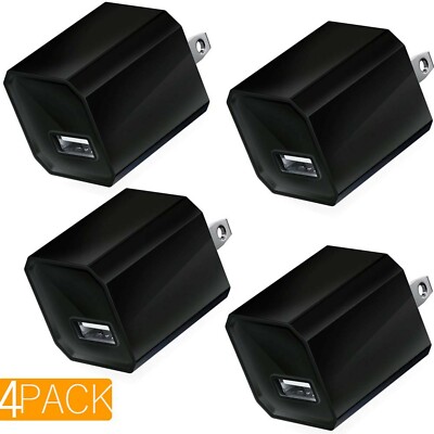 4-Pack Black USB Power Adapter Wall Charger Square Port Charging Cube Block Box