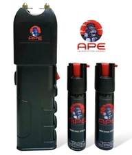 APE-989 - 700BV Rechargeable Stun Gun LED Flashlight + 2 Pepper Spray