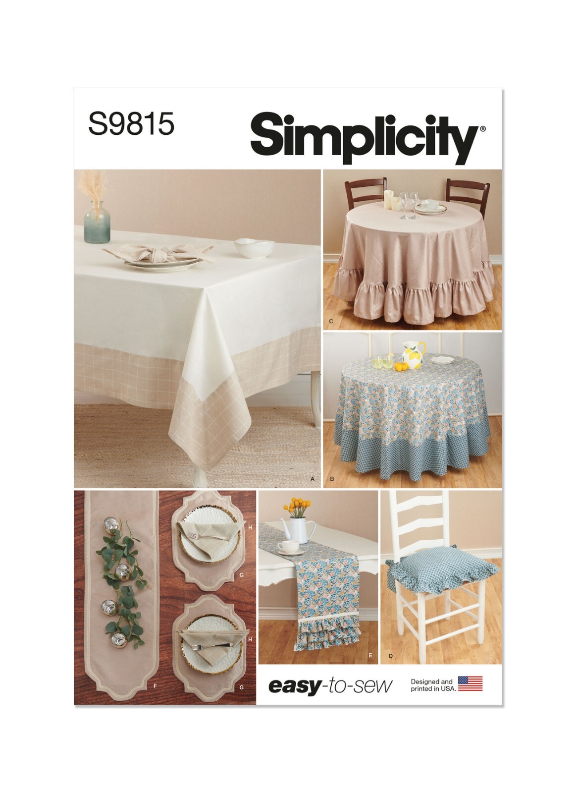 SIMPLICITY 9815 TABLETOP DECOR Simplicity Sewing Pattern Tablecloth Topper Mats