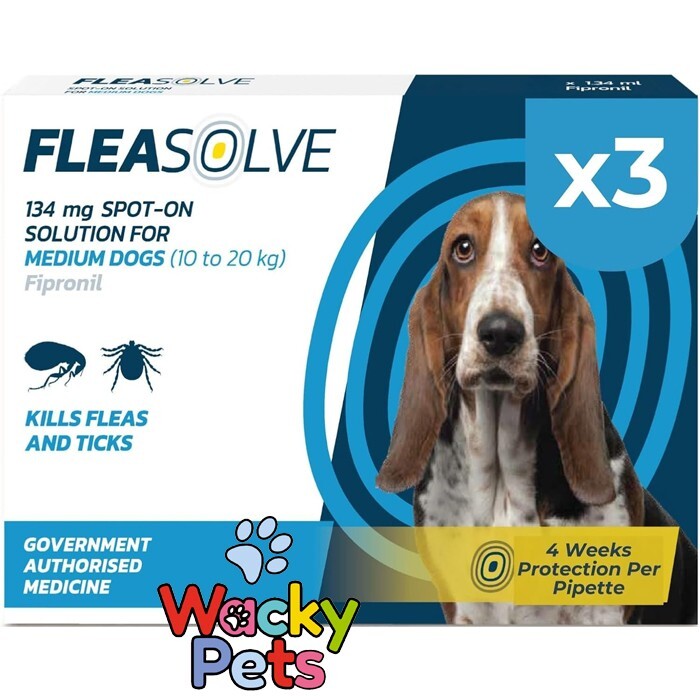 DOG FLEA & TICK SPOT ON Fleasolve Spot On Flea Treatment - MEDIUM Dog 3 Pack
