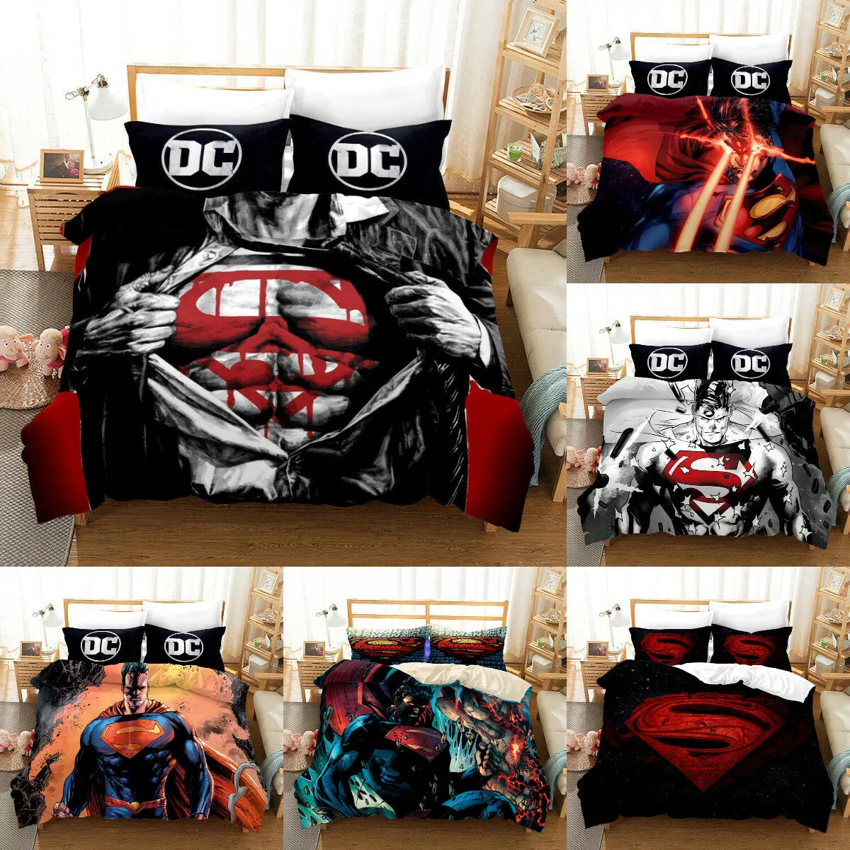 Superman Superhero Bedding Set 3PCS Duvet Cover Pillowcase