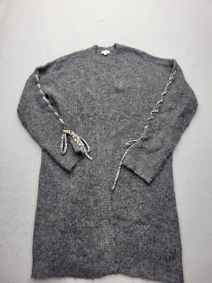 Hem & Thread Women Sweater Medium Grey Cardigan Long Sleeve Heather Acrylic
