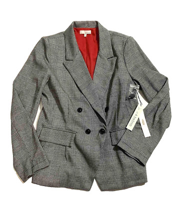 June & Hudson NWT women s Large Blazer Jacket, Black & White Check, Button Close