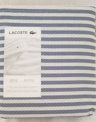NEW Lacoste Light Weight Elegant Easy Care Queen Sheet Set ~ Dash Navy New