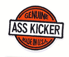 Genuine Ass Kicker Made In USA Iron On Embroidered Patch 3 1/4"X2 3/4"