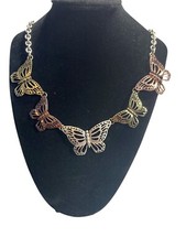17 inch gold, silver copper tone butterfly necklace earring set. 925 hooks.