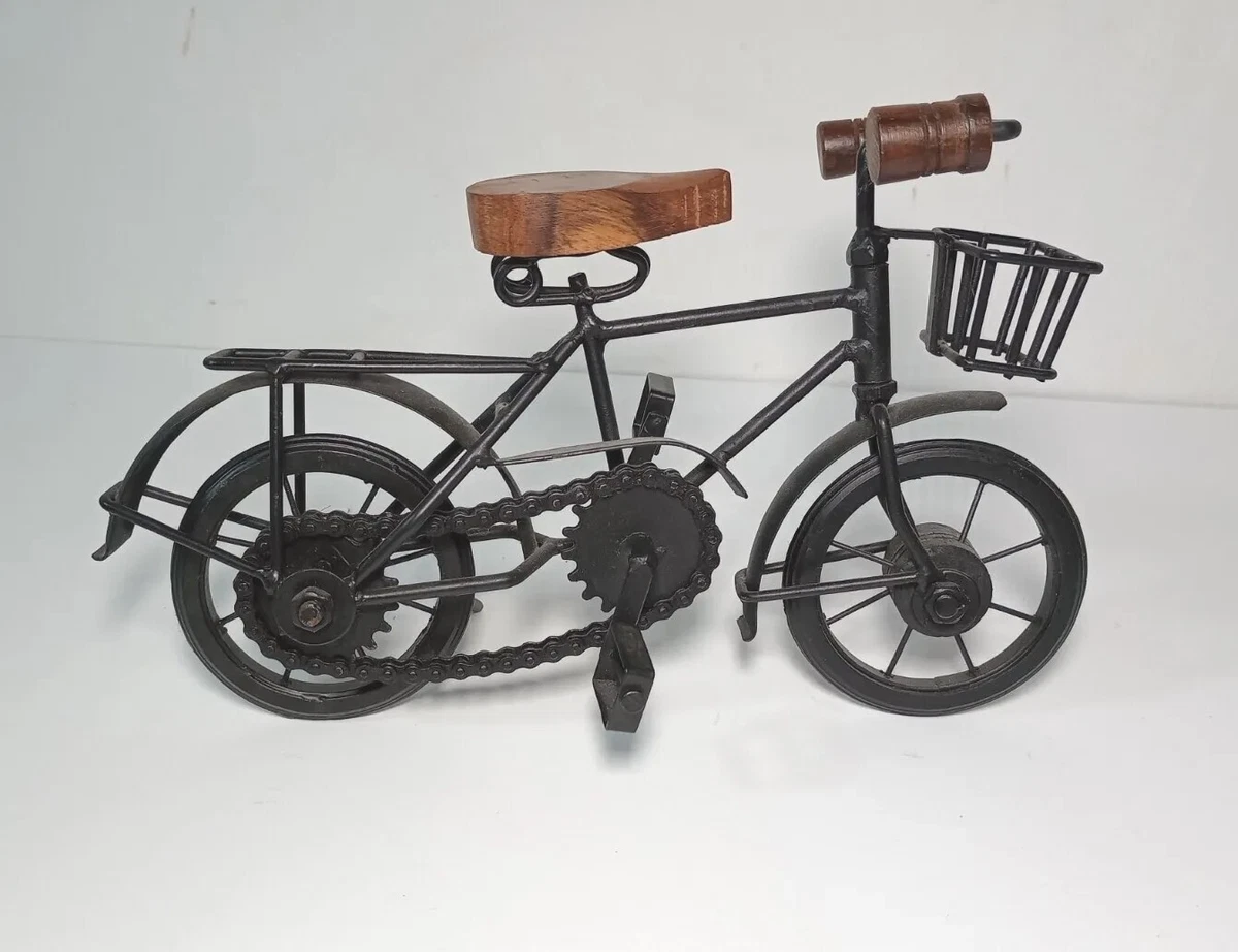 Metal Doll Bicycle with Basket Working Chain Wooden Seat Handles