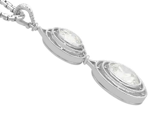 1.42 ct Diamond and Platinum Drop Pendant - Antique Circa 1930 - Picture 5 of 14