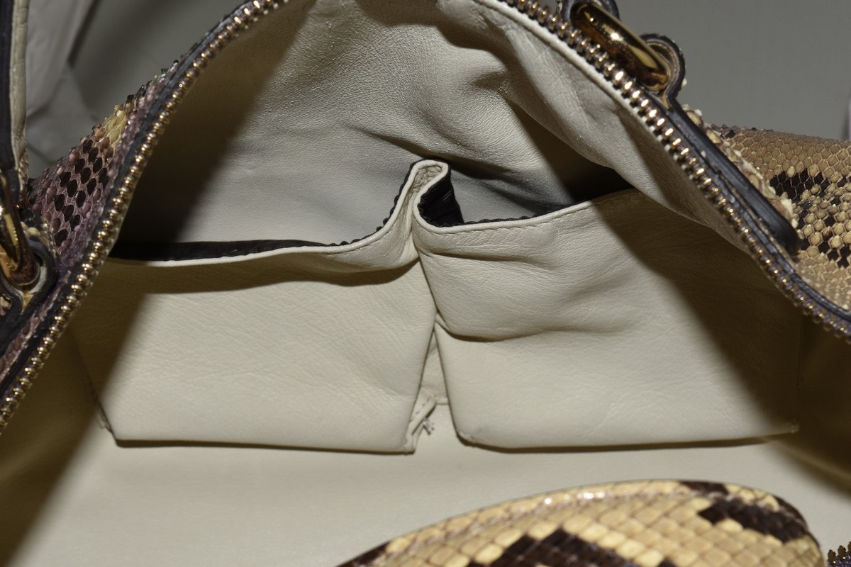 $3400 NEW Gucci Medium Boston Bag Grape EXOTIC PYTHON Beige Green