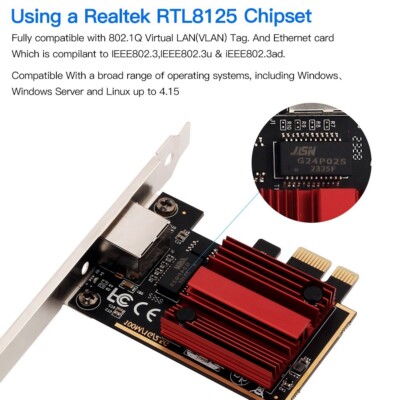 PCIE to RJ45 Network Adapter RTL8125 2.5G Gigabit Ethernet NIC DesktopController