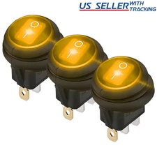 3pcs YELLOW LED 12V 20A Car Boat ON/OFF Round Waterproof Rocker Toggle Switch