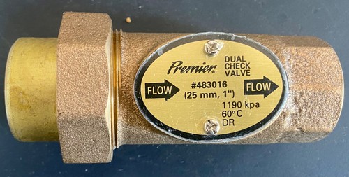 PREMIER 1" DUAL CHECK VALVE - BRASS 4 1/2" LONG- SEE PHOTOS - Picture 2 of 6