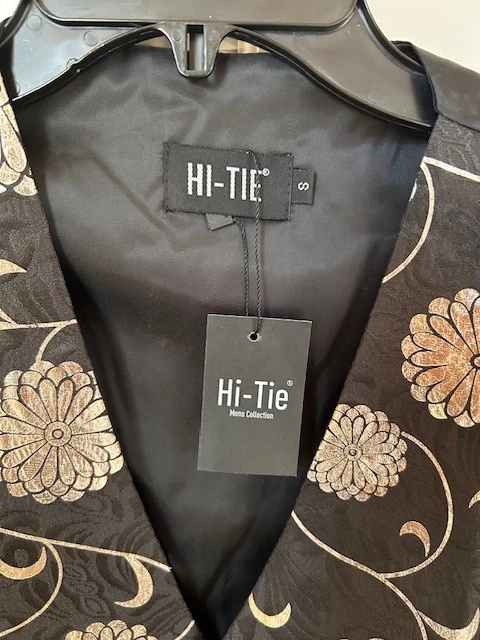 Hi-Tie Silk Vest Floral NWT Waistcoat Black Gold Sz S Formal Wedding Event - Image 4 of 4