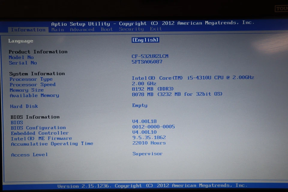 Portátil Panasonic CF-53 Intel Core i5 8 GB de RAM Ninguno Foto 2 de 4
