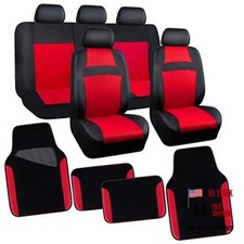 3D Air Mesh Leather Car Seat Cover Full Sets 4Pcs Waterproof Black and Red
