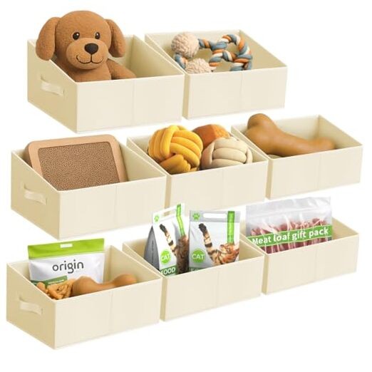 Pet Storage Bins 8-Pack Trapezoid Cube Organizer Beige-image