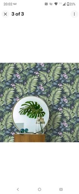 Crown Eden Tropical Blue Tapete M1649 - Vinyl Textur Laub Palmblatt