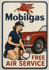 Retro Style Mobil Mobilgas Gasoline Pin Up Free Air  12 Inches Sign Quality Sign
