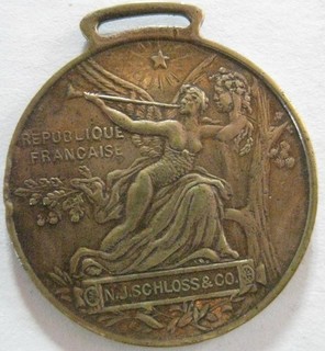 French Exposition Universal 1889 Paris France 31mm brass FOB N J Schloss Co #68