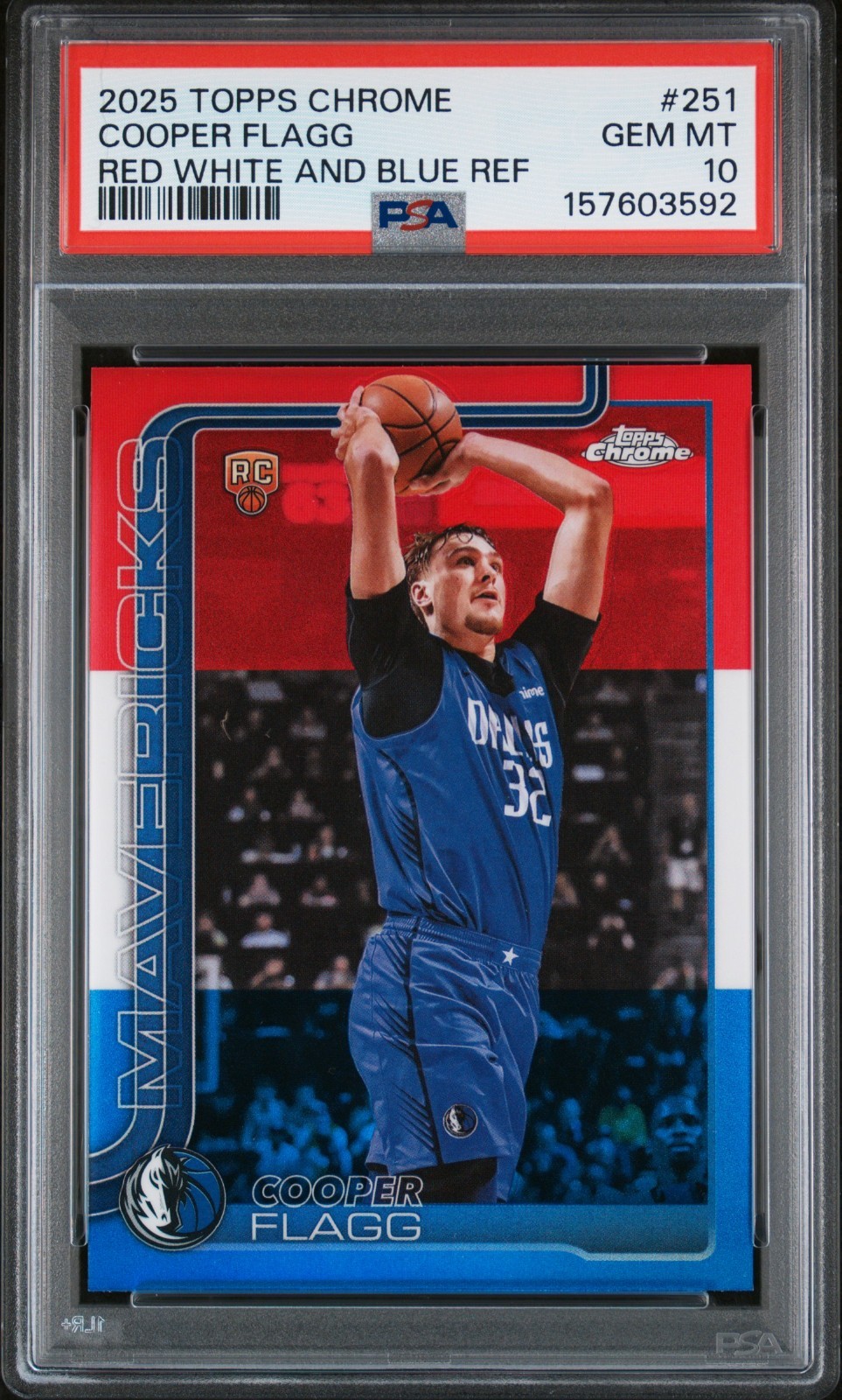 Cooper Flagg 2025 Topps Chrome #251 Red White Blue Refractor RWB Rookie - PSA 10
