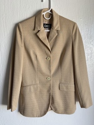 D&G Dolce & Gabbana Tan Chevron Jacquard Blazer & Trouser Suit Set   Size 26/40