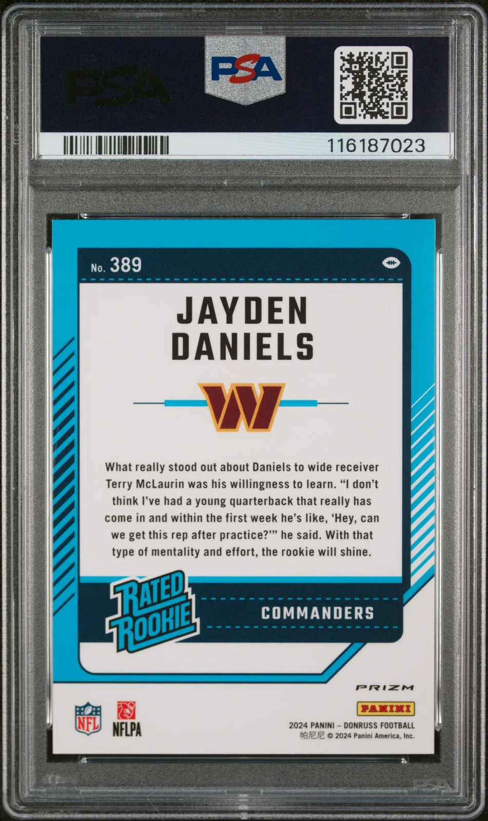 2024 Panini Donruss Jayden Daniels #389 Optic Preview Pink PSA 10 view 2
