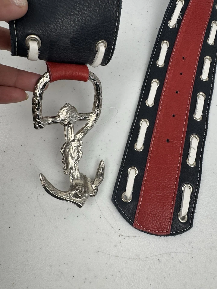 Cinturón ancho de cuero genuino Leatherock para mujer ancla náutica talla 34” hecho en EE. UU. Foto 4 de 4