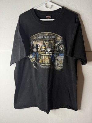 Vintage Harley Davidson T-Shirt Pig Hog Eagle Wolf Bulldog At Bar Mens 2XL Beach