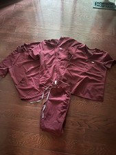 Figs Burgundy Women  s Set Size Small Lot 3 Tops and One Pair of Pants Size S