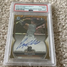 2023 Bowman Chrome Draft Max Clark 1st Gold Shimmer Refractor Auto /50 PSA 9