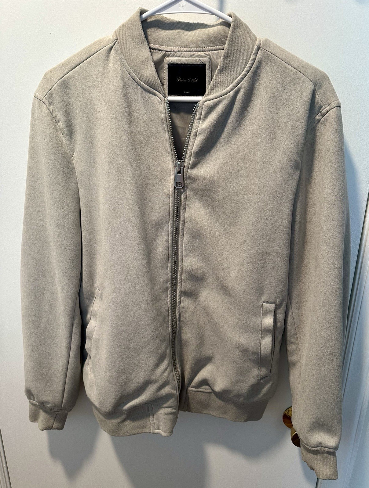 Porter & Ash jacket Men’s Small light gray varsity bomber Faux suede full zip
