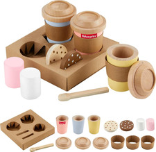 Wood Pretend Play Toy Coffee to Go Caf Set, 15-Piece Wooden Playset with Cups