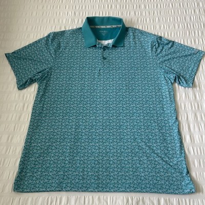Walter Hagen Performance 11 floral ditsy polo shirt in aqua blue and white XXL