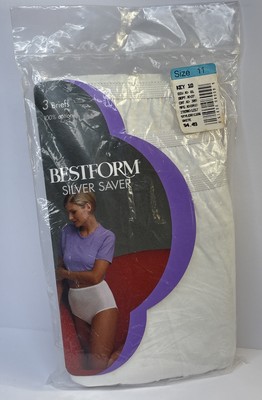 Vintage BESTFORM Silver Saver Womens Sz 11 3 Briefs 100% Cotton White Style 1106