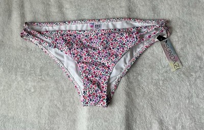 Sundazed Juniors Floral Print Caged Swim Brief Bottoms, Size Large, NWT